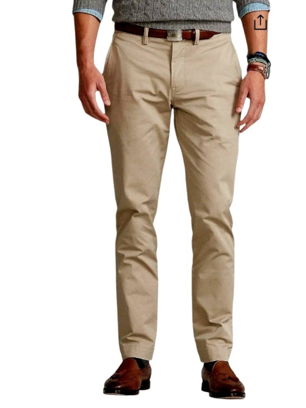 Polo Ralph Lauren Men Pants Size 34 x 33 Khaki Stretch Cotton Chino Straight Leg